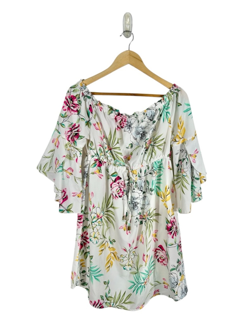 Hint Of Blush Off The Shoulder Floral Tunic Top/Dress Size Medium‎